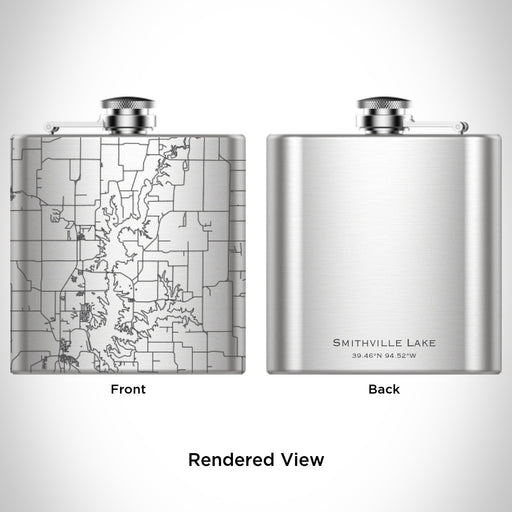 Rendered View of Smithville Lake Missouri Map Engraving on 6oz Stainless Steel Flask