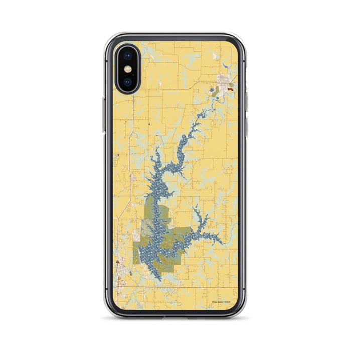 Custom iPhone X/XS Smithville Lake Missouri Map Phone Case in Woodblock