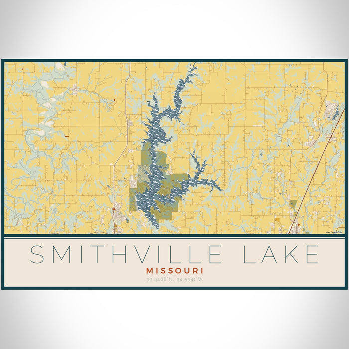 Smithville Lake Missouri Map Print Landscape Orientation in Woodblock Style With Shaded Background