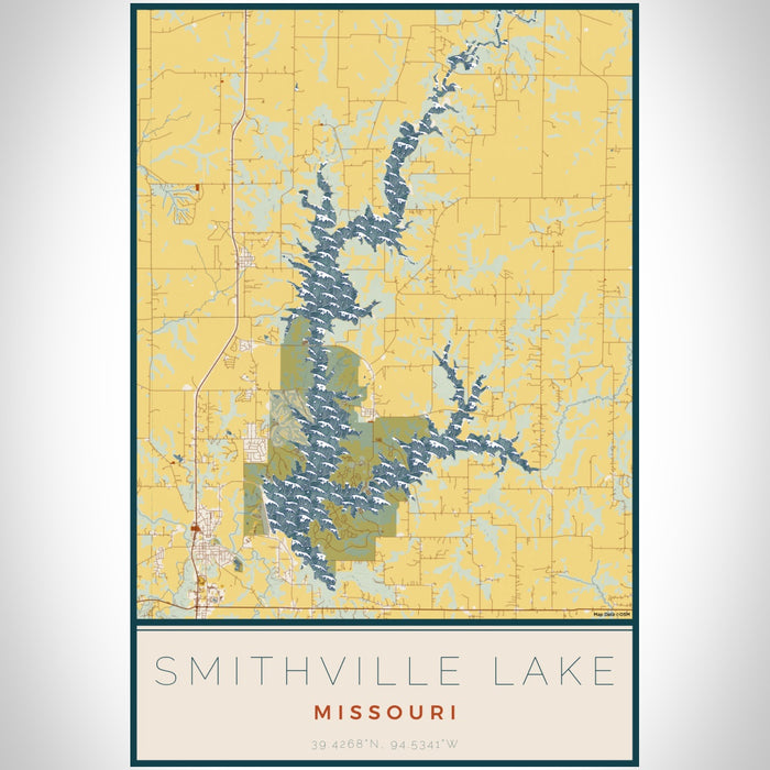 Smithville Lake Missouri Map Print Portrait Orientation in Woodblock Style With Shaded Background