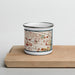 Front View Custom Snake Alley Burlington Map Enamel Mug in Woodblock on Cutting Board