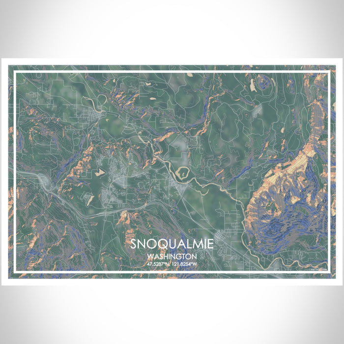 Snoqualmie Washington Map Print Landscape Orientation in Afternoon Style With Shaded Background