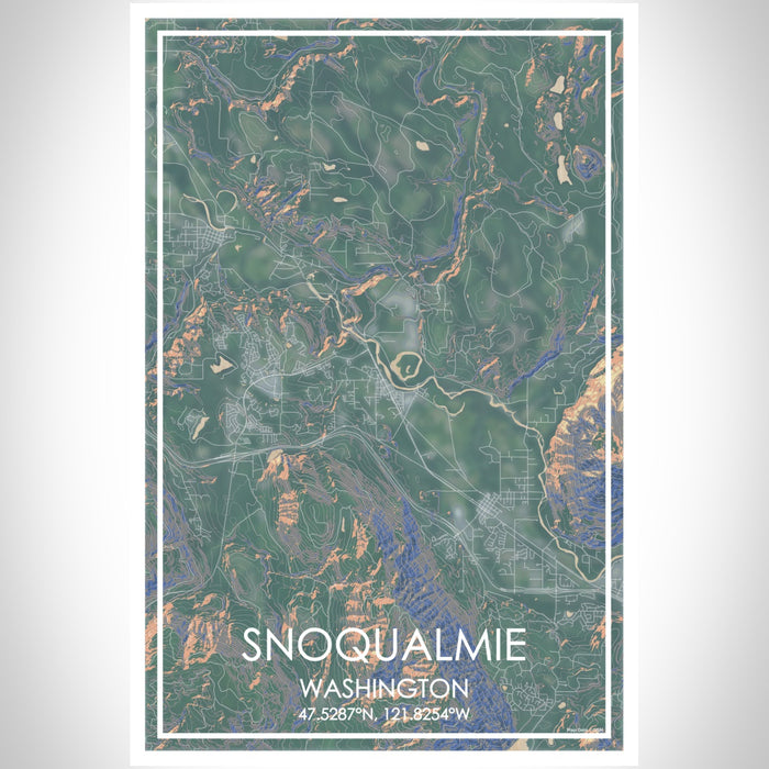 Snoqualmie Washington Map Print Portrait Orientation in Afternoon Style With Shaded Background