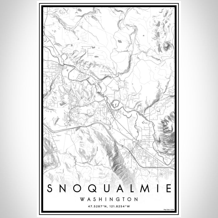 Snoqualmie Washington Map Print Portrait Orientation in Classic Style With Shaded Background