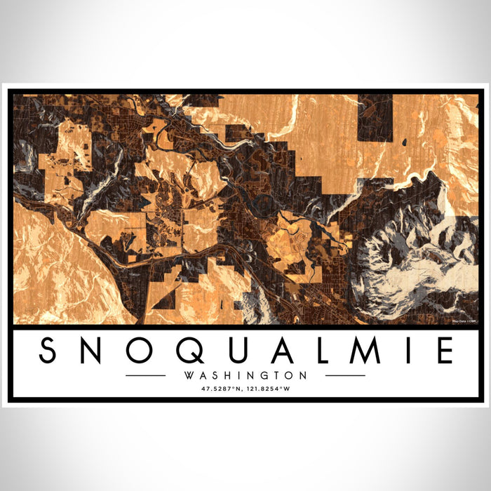 Snoqualmie Washington Map Print Landscape Orientation in Ember Style With Shaded Background