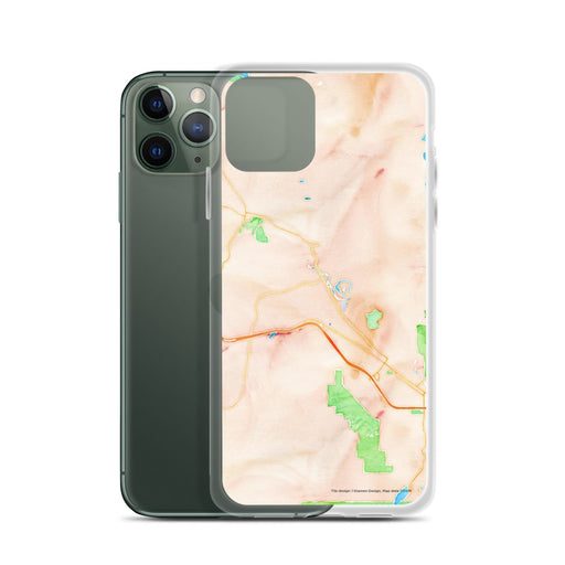 Custom Snoqualmie Washington Map Phone Case in Watercolor on Table with Laptop and Plant