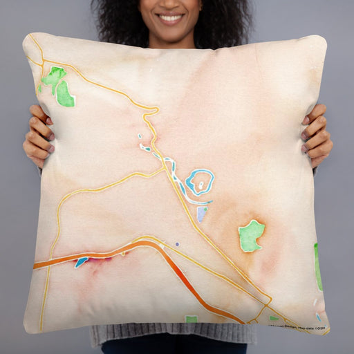 Person holding 22x22 Custom Snoqualmie Washington Map Throw Pillow in Watercolor
