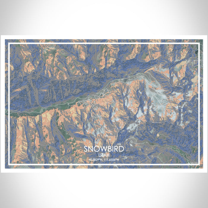 Snowbird Utah Map Print Landscape Orientation in Afternoon Style With Shaded Background
