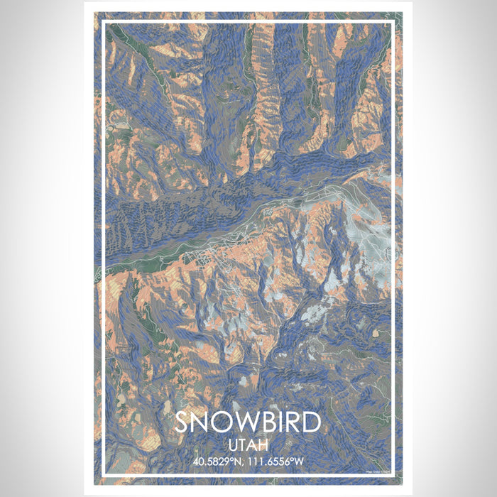 Snowbird Utah Map Print Portrait Orientation in Afternoon Style With Shaded Background
