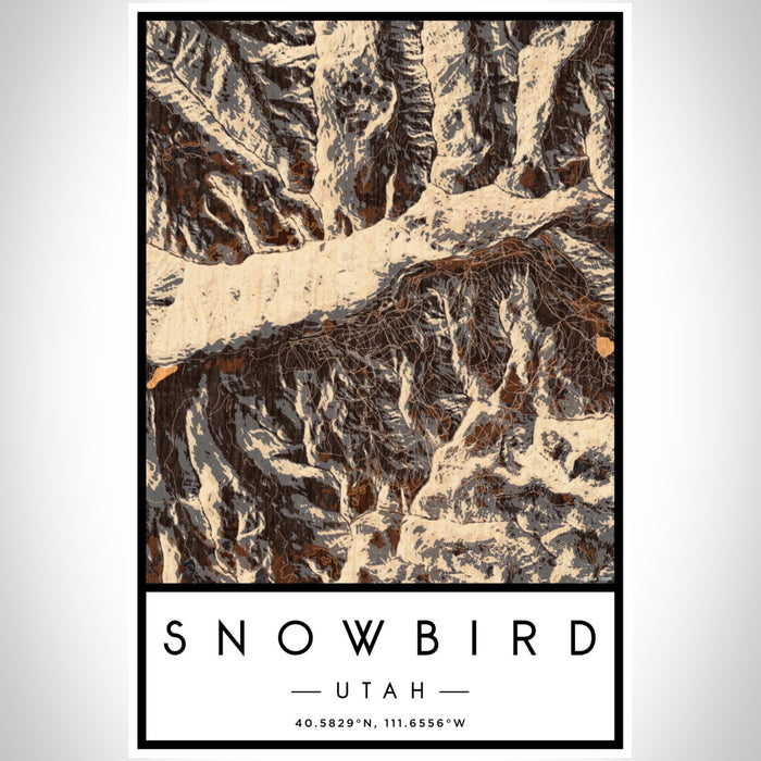 Snowbird Utah Map Print Portrait Orientation in Ember Style With Shaded Background