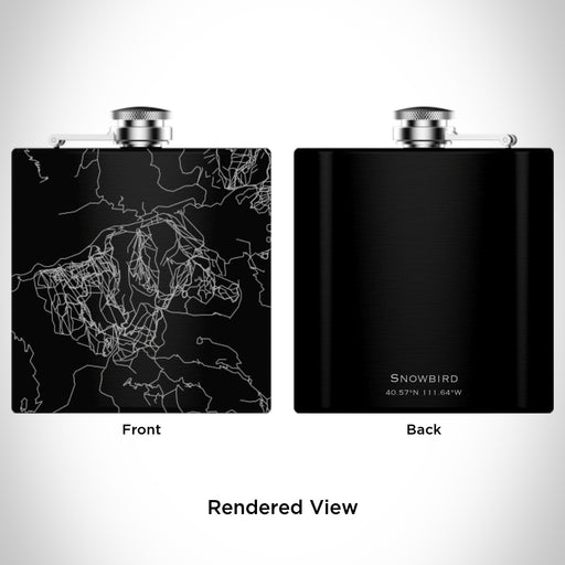 Rendered View of Snowbird Utah Map Engraving on 6oz Stainless Steel Flask in Black