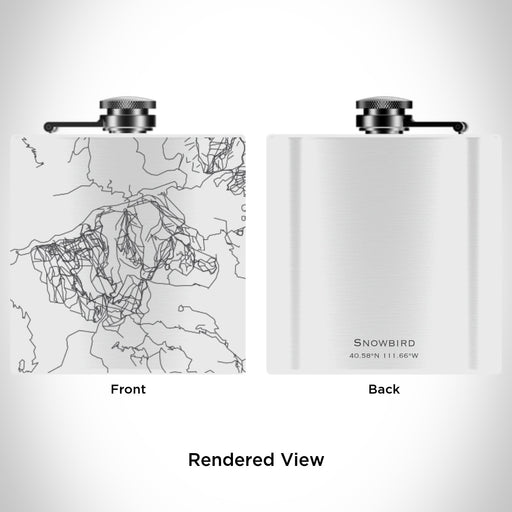 Rendered View of Snowbird Utah Map Engraving on 6oz Stainless Steel Flask in White