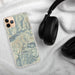 Custom Snowbird Utah Map Phone Case in Woodblock on Table with Black Headphones