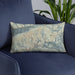 Custom Snowbird Utah Map Throw Pillow in Woodblock on Blue Colored Chair