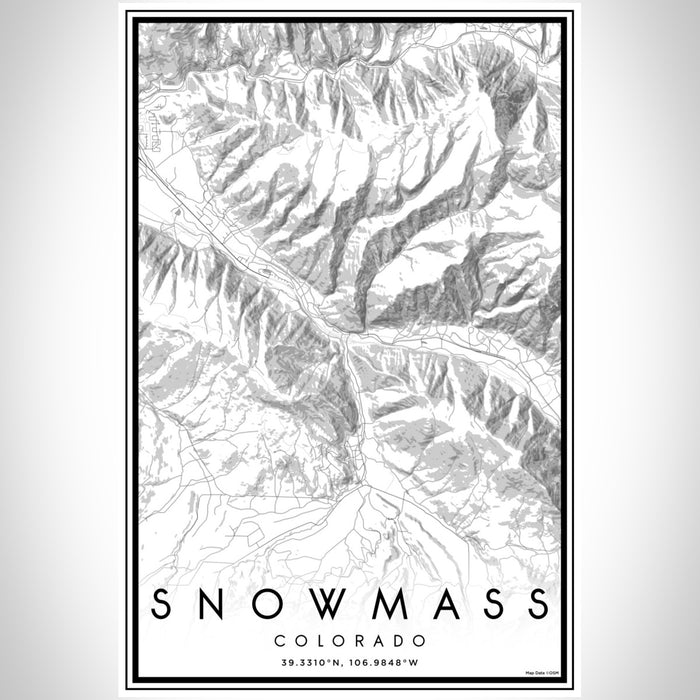 Snowmass Colorado Map Print Portrait Orientation in Classic Style With Shaded Background