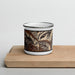 Front View Custom Snowmass Colorado Map Enamel Mug in Ember on Cutting Board