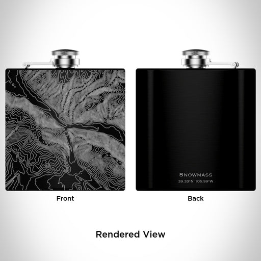 Rendered View of Snowmass Colorado Map Engraving on 6oz Stainless Steel Flask in Black