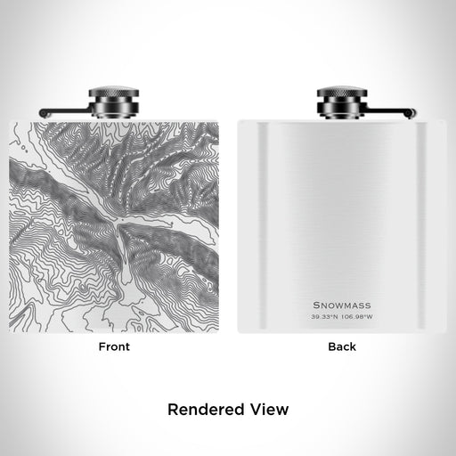 Rendered View of Snowmass Colorado Map Engraving on 6oz Stainless Steel Flask in White