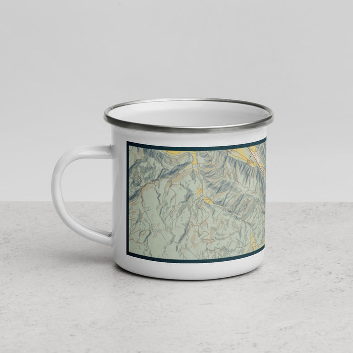 Left View Custom Snowmass Colorado Map Enamel Mug in Woodblock