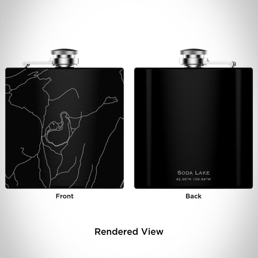 Rendered View of Soda Lake Wyoming Map Engraving on 6oz Stainless Steel Flask in Black