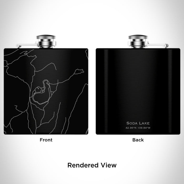Rendered View of Soda Lake Wyoming Map Engraving on 6oz Stainless Steel Flask in Black