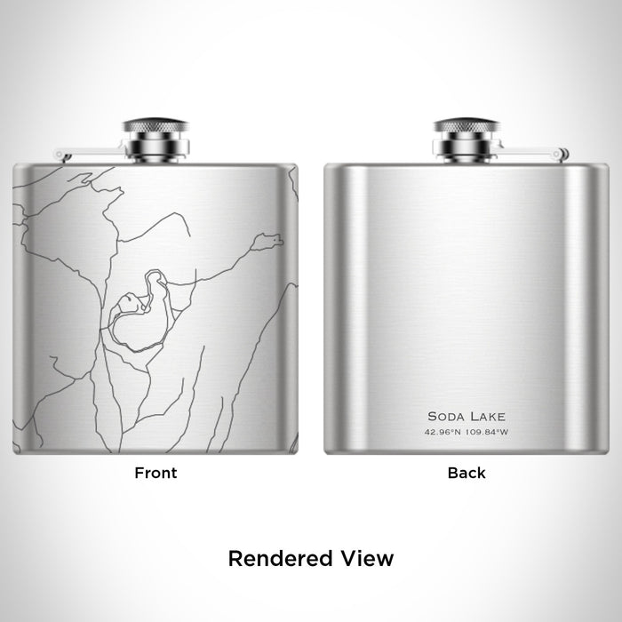 Rendered View of Soda Lake Wyoming Map Engraving on 6oz Stainless Steel Flask