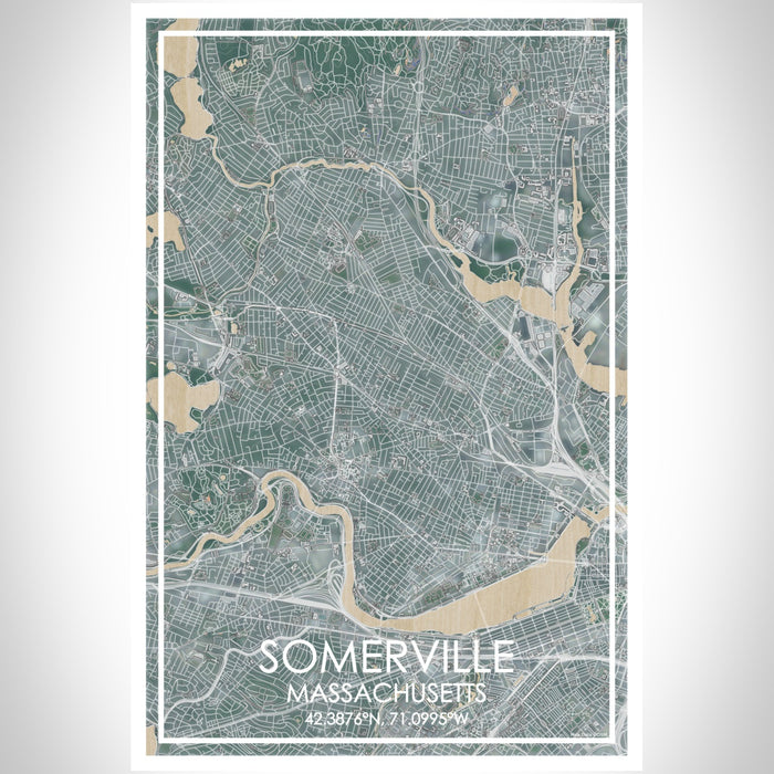 Somerville Massachusetts Map Print Portrait Orientation in Afternoon Style With Shaded Background