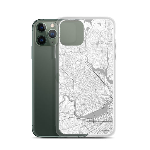 Custom Somerville Massachusetts Map Phone Case in Classic on Table with Laptop and Plant