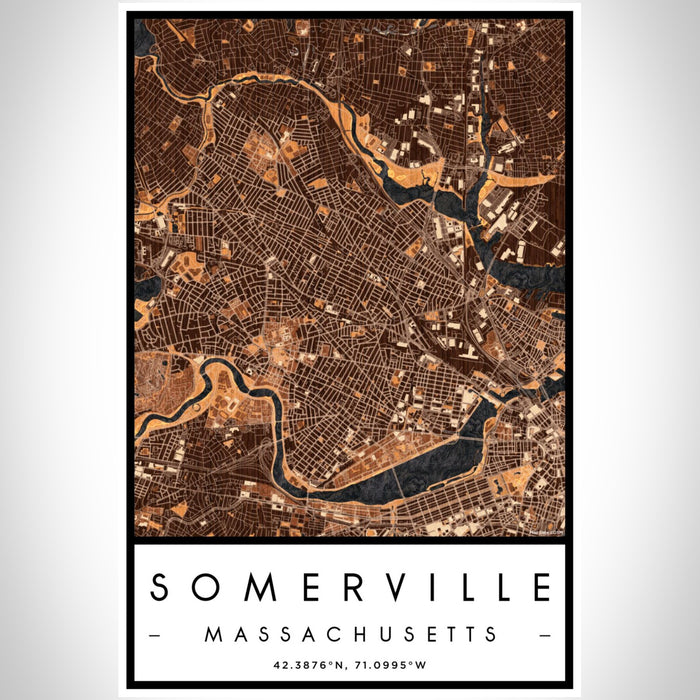 Somerville Massachusetts Map Print Portrait Orientation in Ember Style With Shaded Background