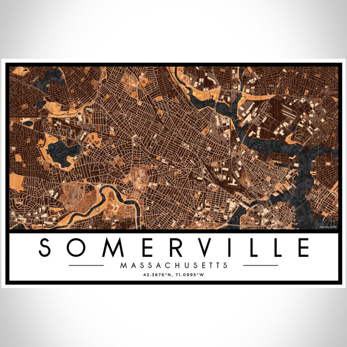 Somerville Massachusetts Map Print Landscape Orientation in Ember Style With Shaded Background