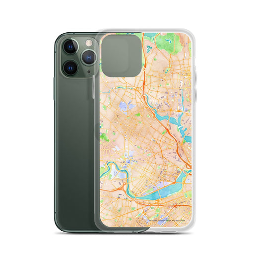 Custom Somerville Massachusetts Map Phone Case in Watercolor on Table with Laptop and Plant