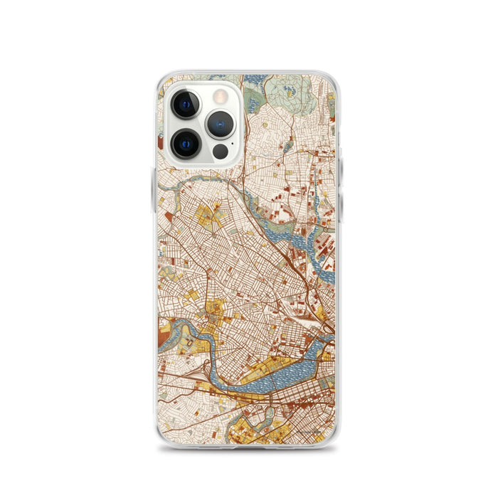 Custom Somerville Massachusetts Map iPhone 12 Pro Phone Case in Woodblock