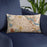 Custom Somerville Massachusetts Map Throw Pillow in Woodblock on Blue Colored Chair