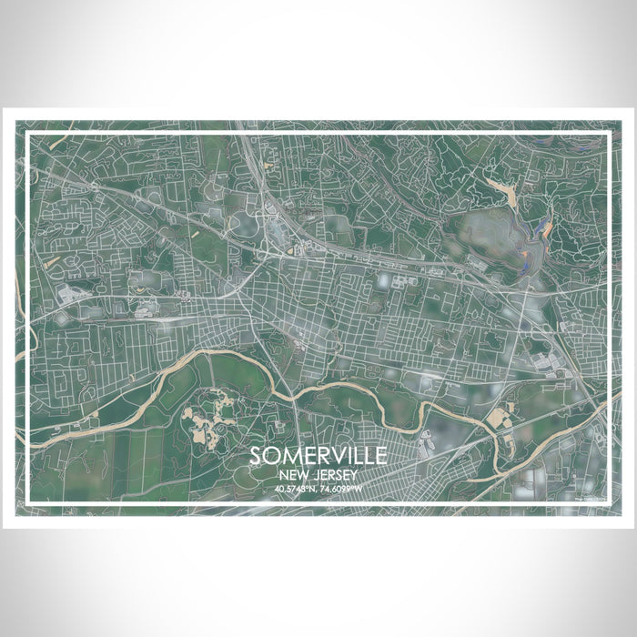 Somerville New Jersey Map Print Landscape Orientation in Afternoon Style With Shaded Background