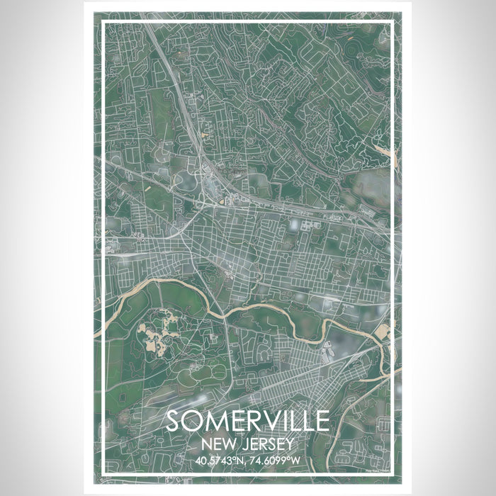 Somerville New Jersey Map Print Portrait Orientation in Afternoon Style With Shaded Background