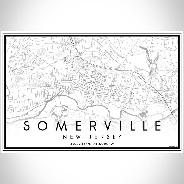 Somerville New Jersey Map Print Landscape Orientation in Classic Style With Shaded Background