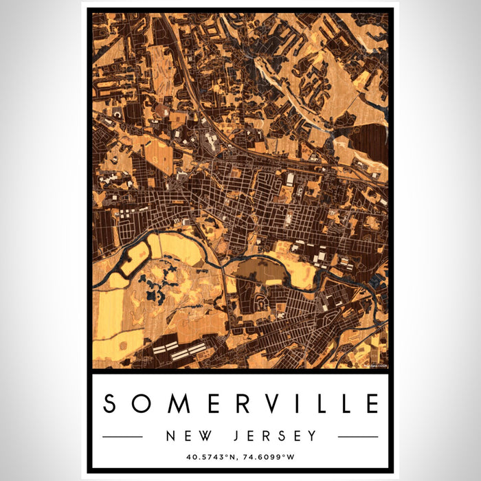 Somerville New Jersey Map Print Portrait Orientation in Ember Style With Shaded Background