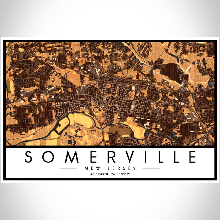 Somerville New Jersey Map Print Landscape Orientation in Ember Style With Shaded Background