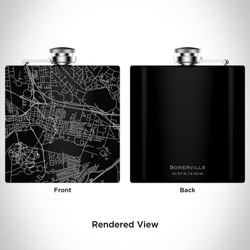 Rendered View of Somerville New Jersey Map Engraving on 6oz Stainless Steel Flask in Black