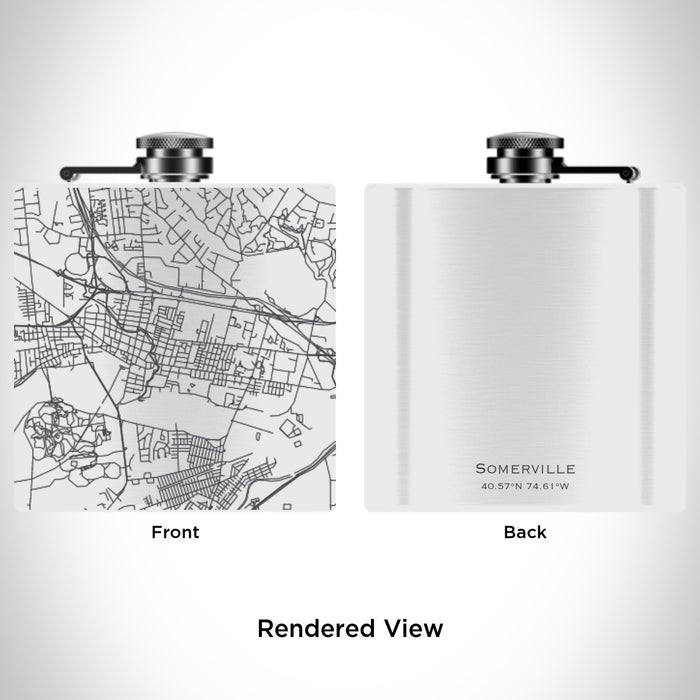 Rendered View of Somerville New Jersey Map Engraving on 6oz Stainless Steel Flask in White