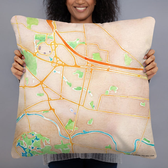 Person holding 22x22 Custom Somerville New Jersey Map Throw Pillow in Watercolor