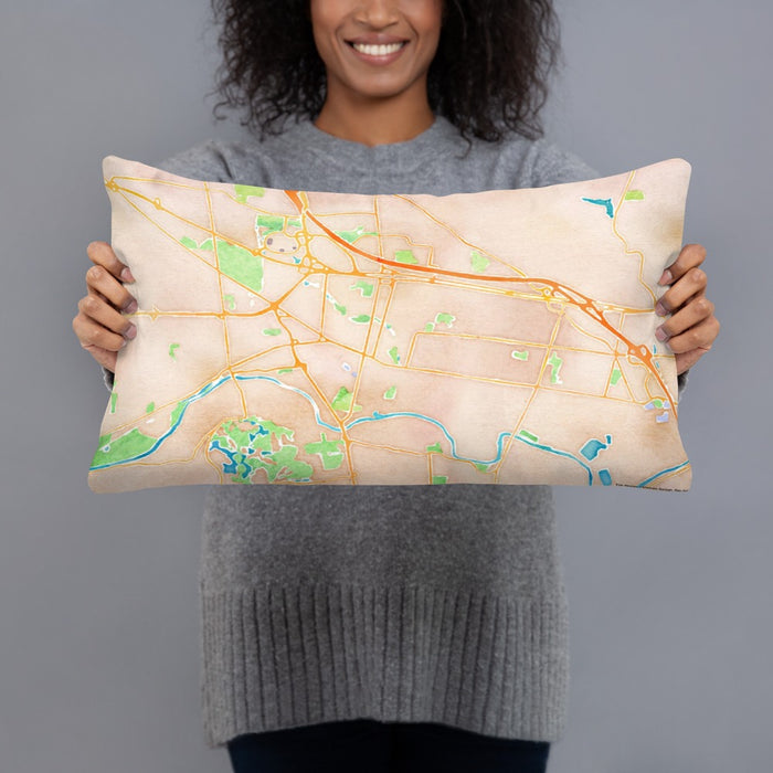 Person holding 20x12 Custom Somerville New Jersey Map Throw Pillow in Watercolor