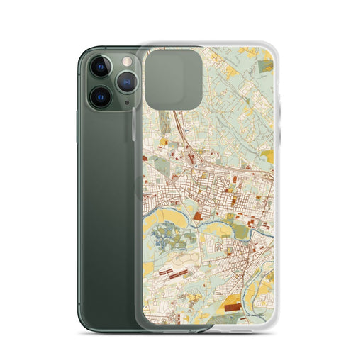 Custom Somerville New Jersey Map Phone Case in Woodblock on Table with Laptop and Plant