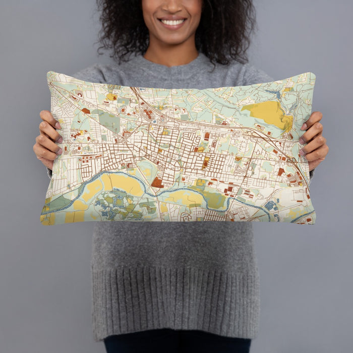 Person holding 20x12 Custom Somerville New Jersey Map Throw Pillow in Woodblock
