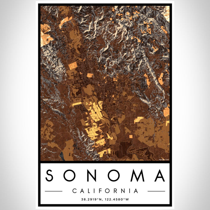 Sonoma California Map Print Portrait Orientation in Ember Style With Shaded Background