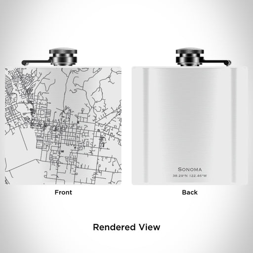 Rendered View of Sonoma California Map Engraving on 6oz Stainless Steel Flask in White