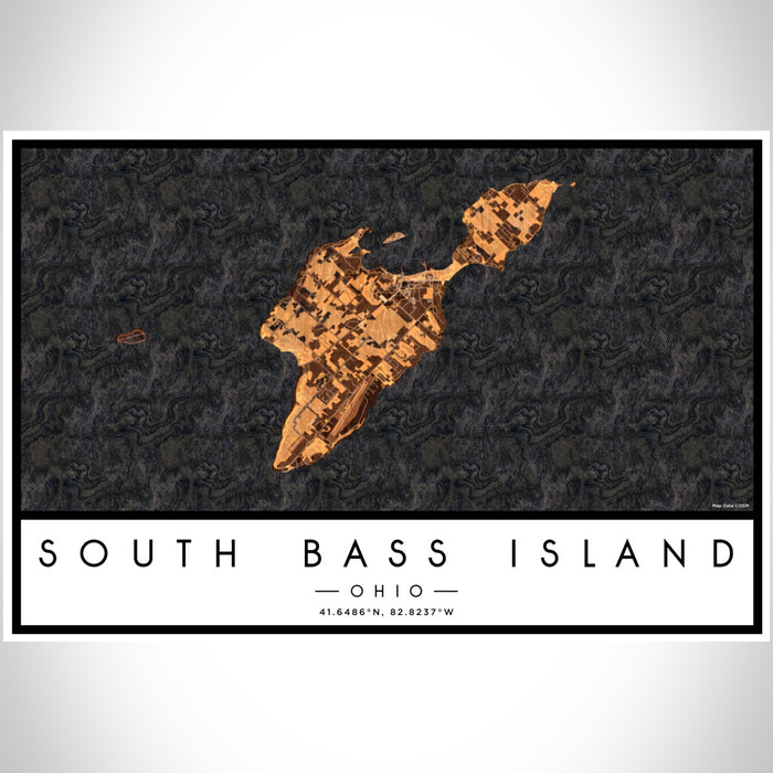 South Bass Island Ohio Map Print Landscape Orientation in Ember Style With Shaded Background