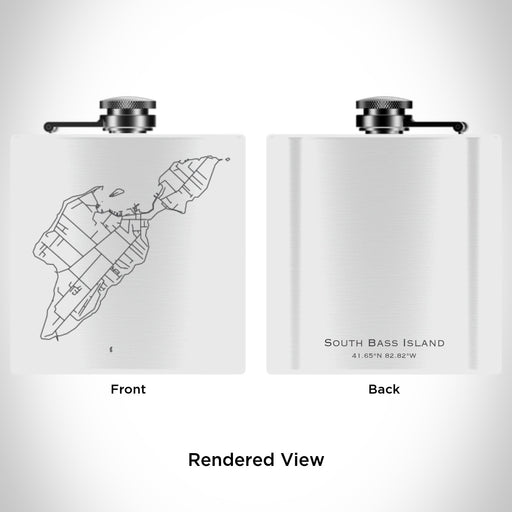 Rendered View of South Bass Island Ohio Map Engraving on 6oz Stainless Steel Flask in White