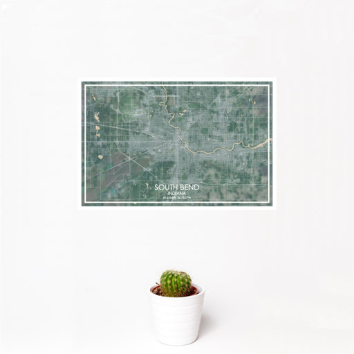 12x18 South Bend Indiana Map Print Landscape Orientation in Afternoon Style With Small Cactus Plant in White Planter