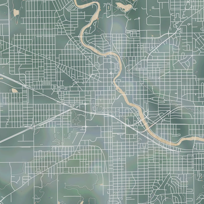 South Bend Indiana Map Print in Afternoon Style Zoomed In Close Up Showing Details